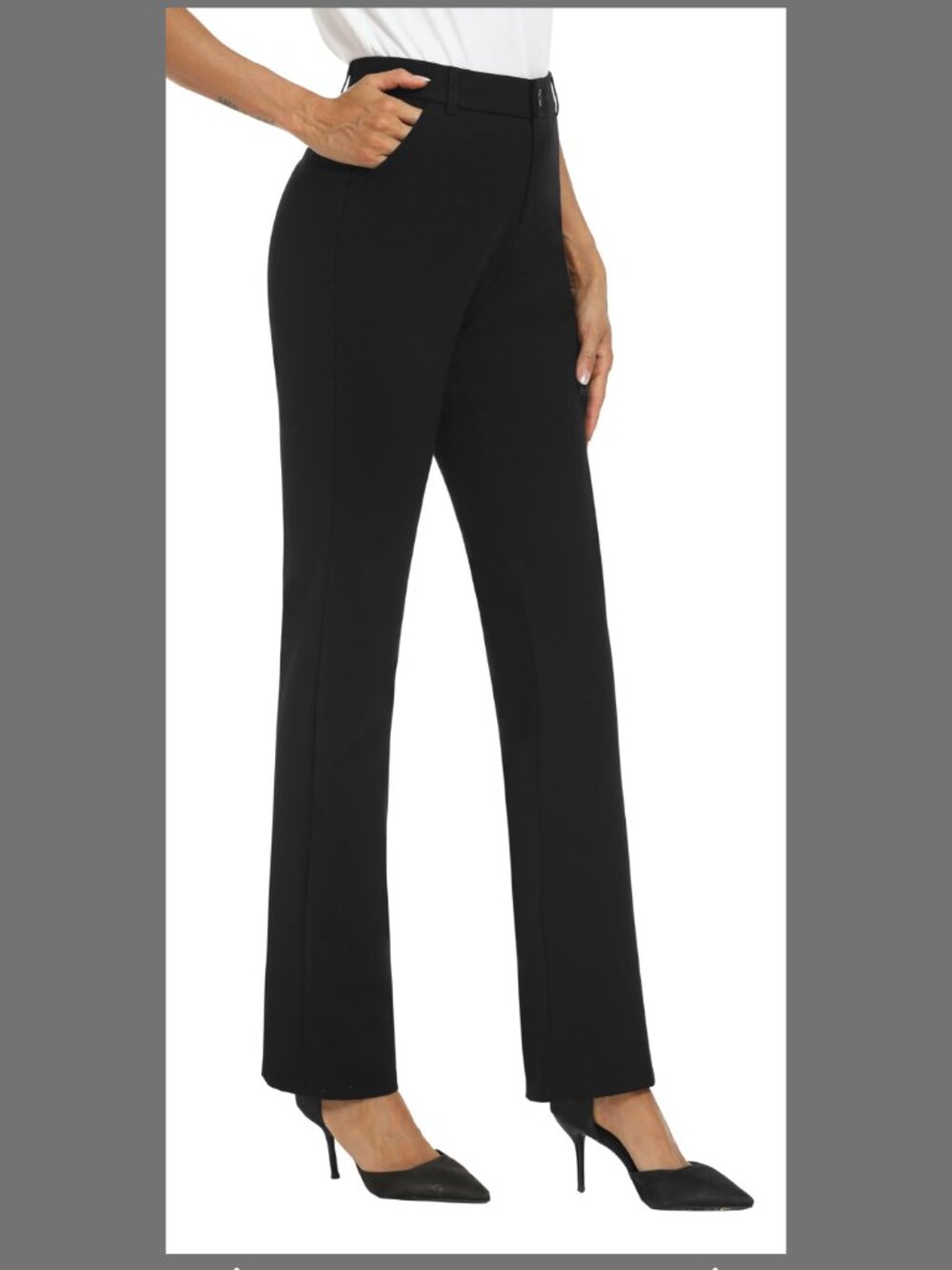 Black pants, stretch pants, office pants, straight leg pants,